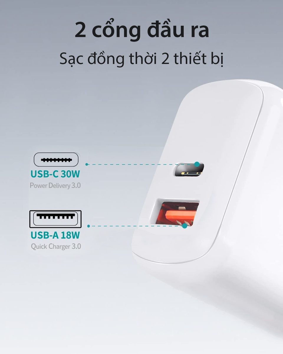 Củ sạc nhanh Bagi 30W 2 cổng USB Type-C PD30W – ảnh 3