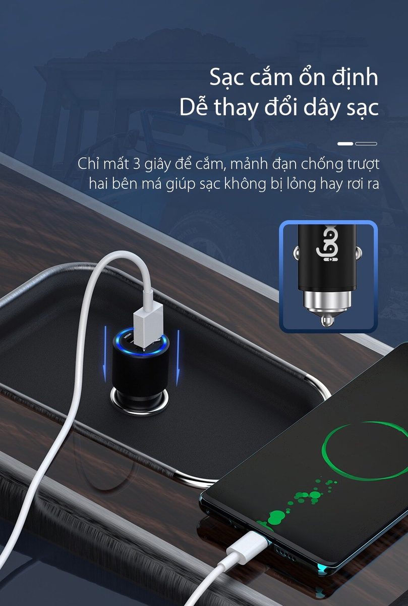  Củ sạc nhanh ôtô 2 cổng- Usb + Type C PD20W Bagi – ảnh 5