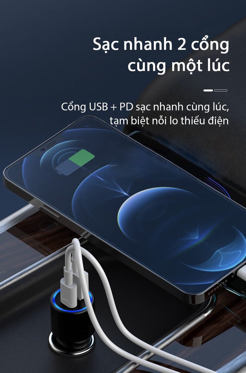  Củ sạc nhanh ôtô 2 cổng- Usb + Type C PD20W Bagi – ảnh 6