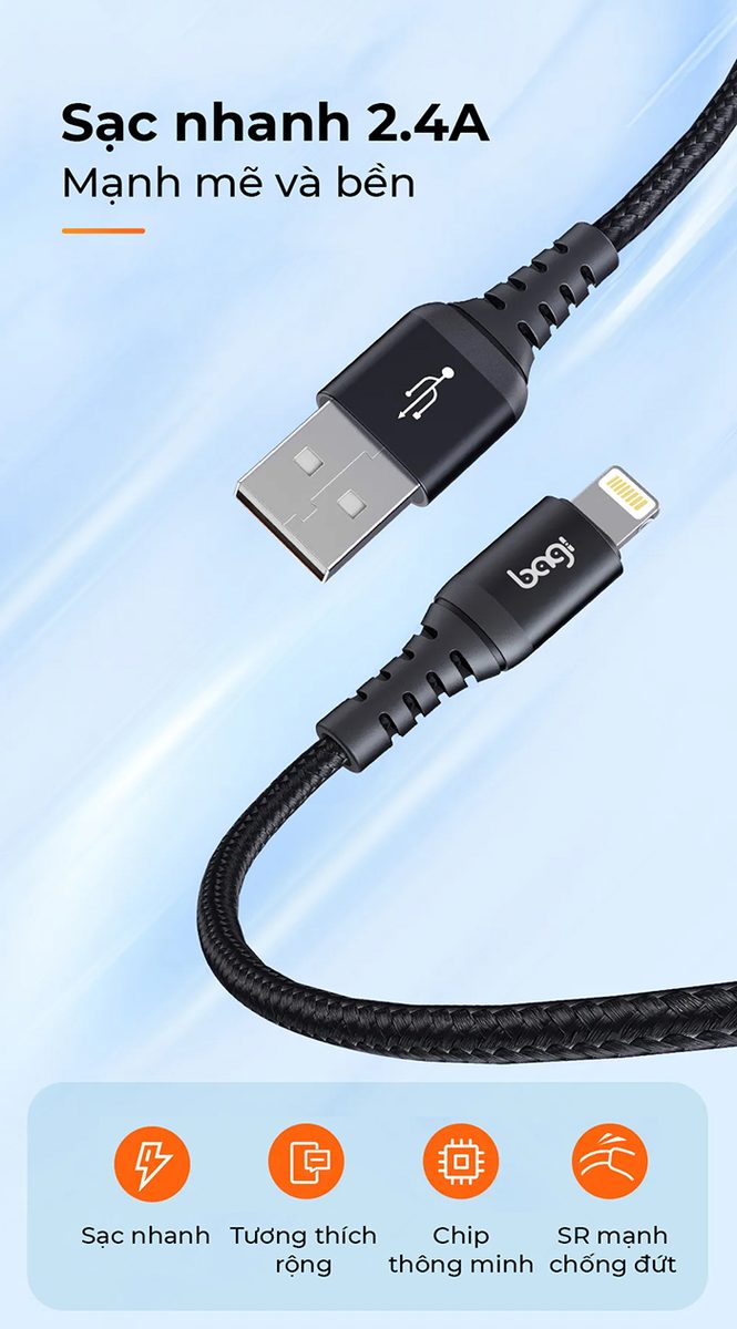 Cáp dù sạc nhanh Lightning cho Iphone nhiều kích thước IH100-120-180 – ảnh 3