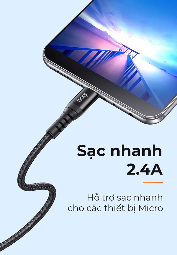 Cáp dù sạc nhanh Micro-Usb nhiều kích thước Bagi MH100-120-180 – ảnh 3