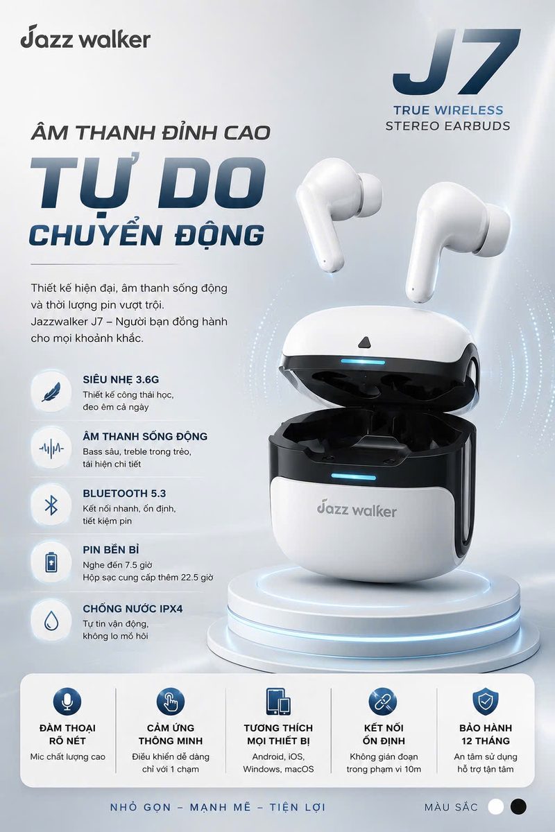 Tai Nghe Không Dây Bluetooth Jazzwalker J7 – Âm Thanh Đỉnh Cao, Tự Do Chuyển Động – ảnh 1