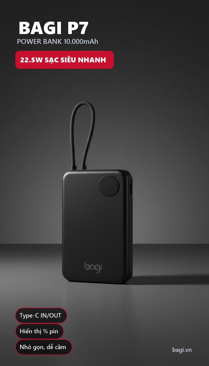 Pin dự phòng Bagi P7 10.000mAh sạc nhanh 22.5W – ảnh 1