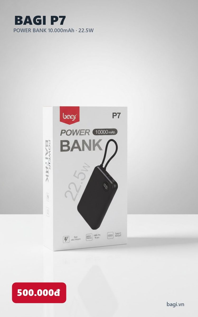 Pin dự phòng Bagi P7 10.000mAh sạc nhanh 22.5W – ảnh 2