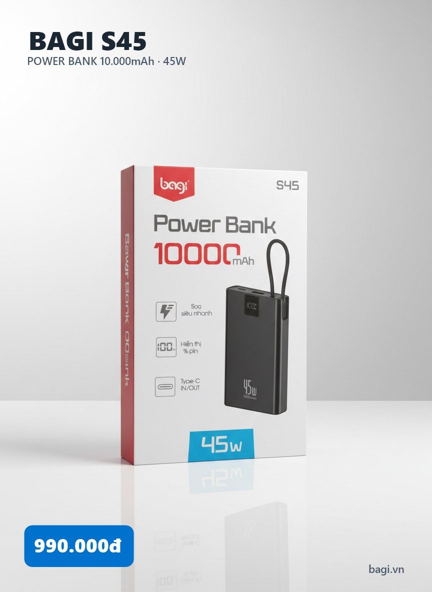 Pin dự phòng Bagi S45 10.000mAh sạc nhanh 45W – ảnh 2