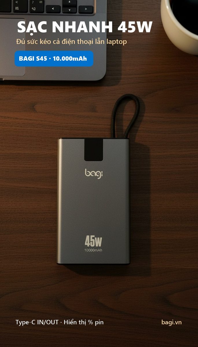 Pin dự phòng Bagi S45 10.000mAh sạc nhanh 45W – ảnh 3